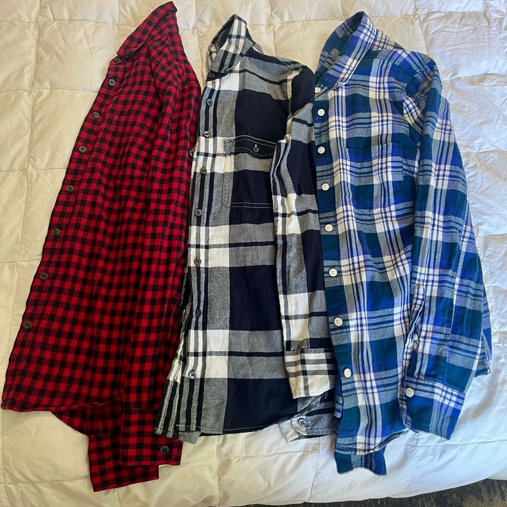 J. Crew Red, Black, and Blue Plaid Button Down Shirts